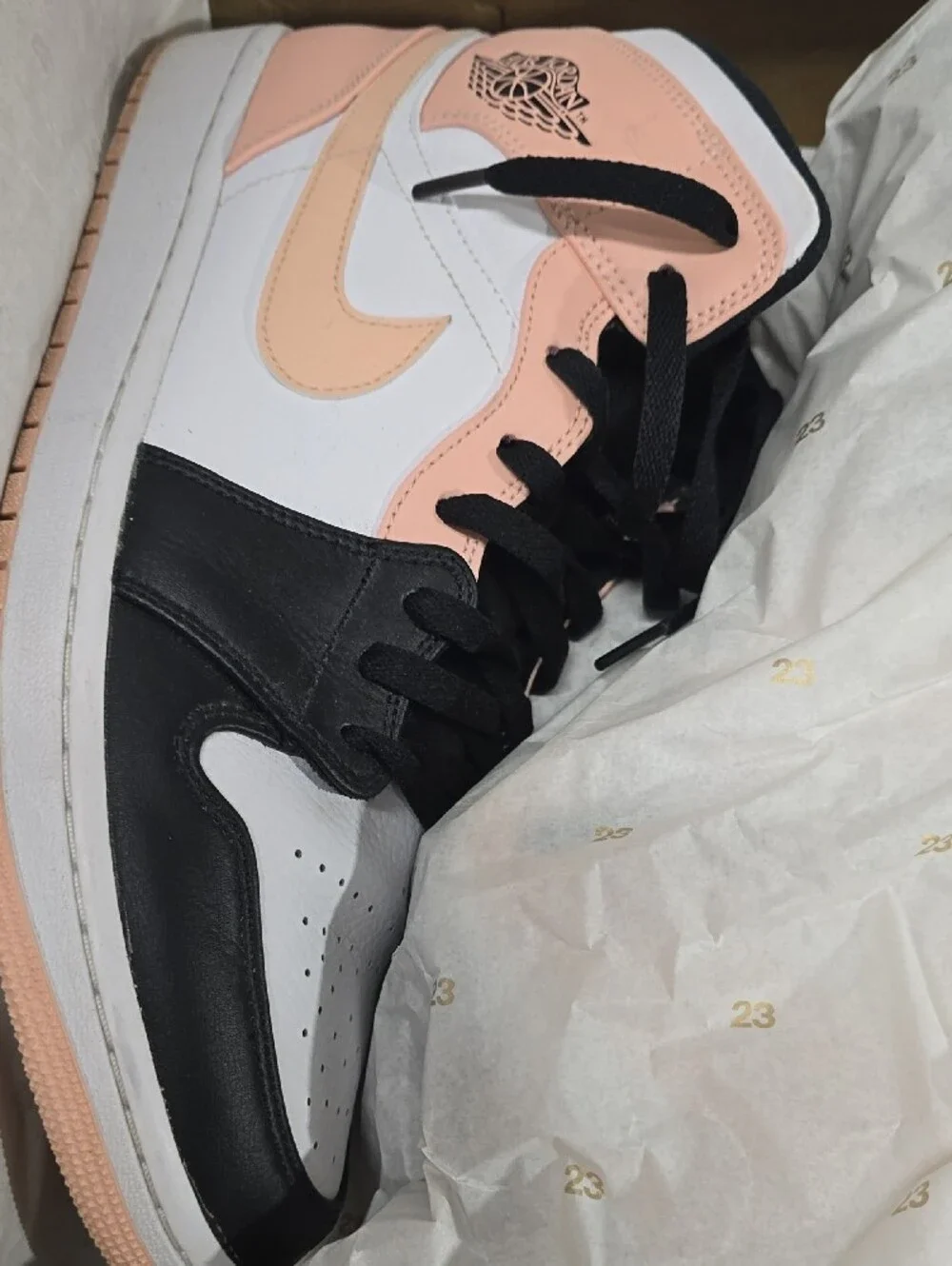 Jordan High-Top Sneakers in Black, White & Blush Pink